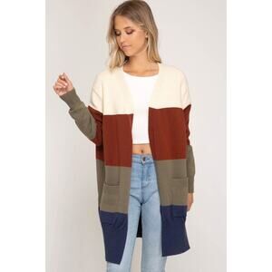 MADEWELL color me bad color block long cardigan wool blend size small